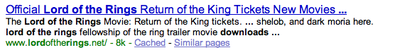 lordoftherings.net Google snippet