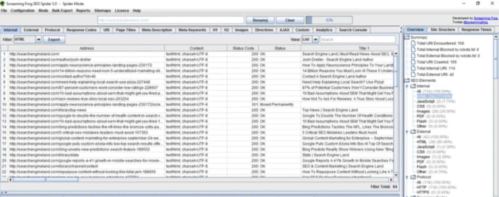 Screaming Frog Crawl