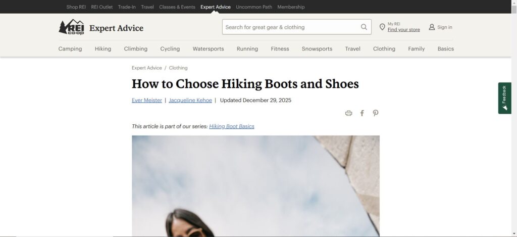 Screenshot of Rei Blog Post showing the depth of their guides