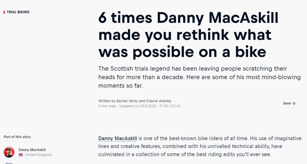 screenshot from RedBull blog page showing interlinking between platforms
