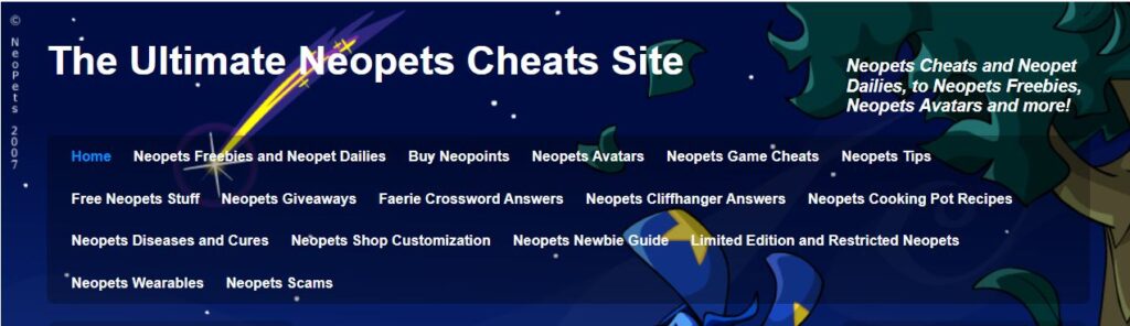 Screenshot of NeopetsCheats website
