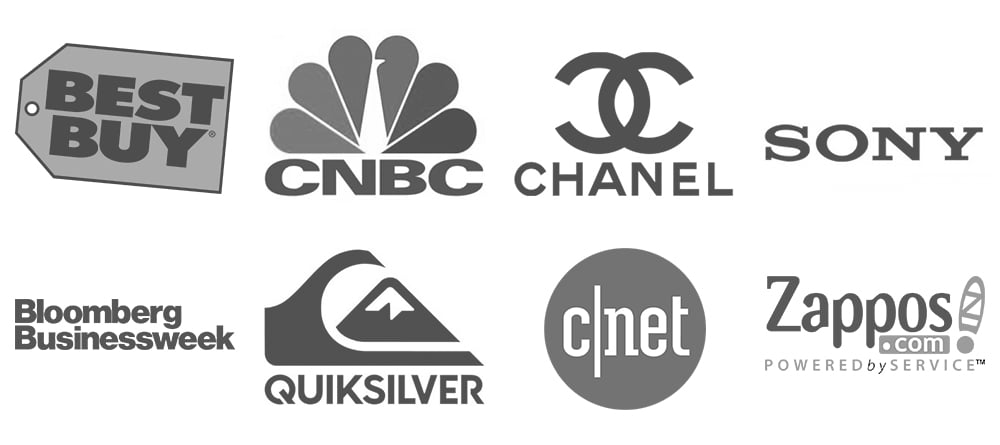 Logos of companies Stephan Spencer has worked for: Best Buy, CNBC, Chanel, Sony, Bloomberg Businessweek, Quiksilver, CNet, Zappos