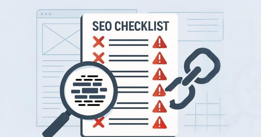 Illustration of SEO mistakes checklist.