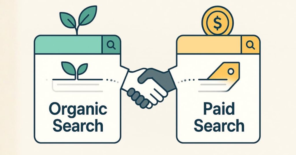 Graphic illustrating synergy between paid and organic search channels