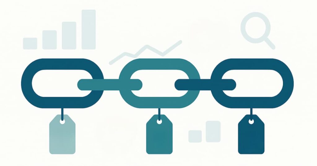 Vector graphic showing link value and keyword-based pricing in SEO.
