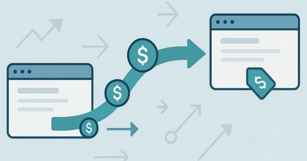 Graphic showing value transfer through high-quality links in SEO.
