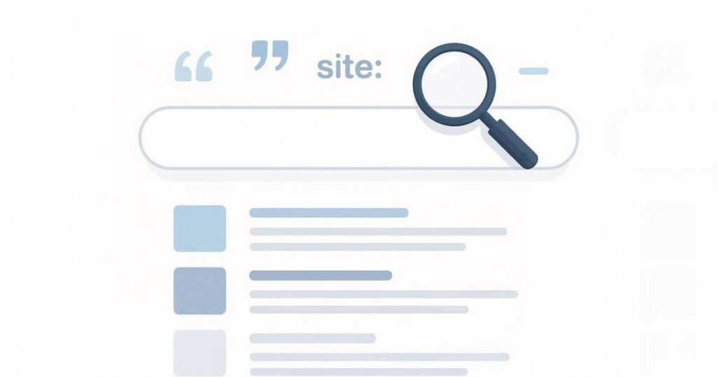 Illustration of a search bar with quotation marks and site filter options